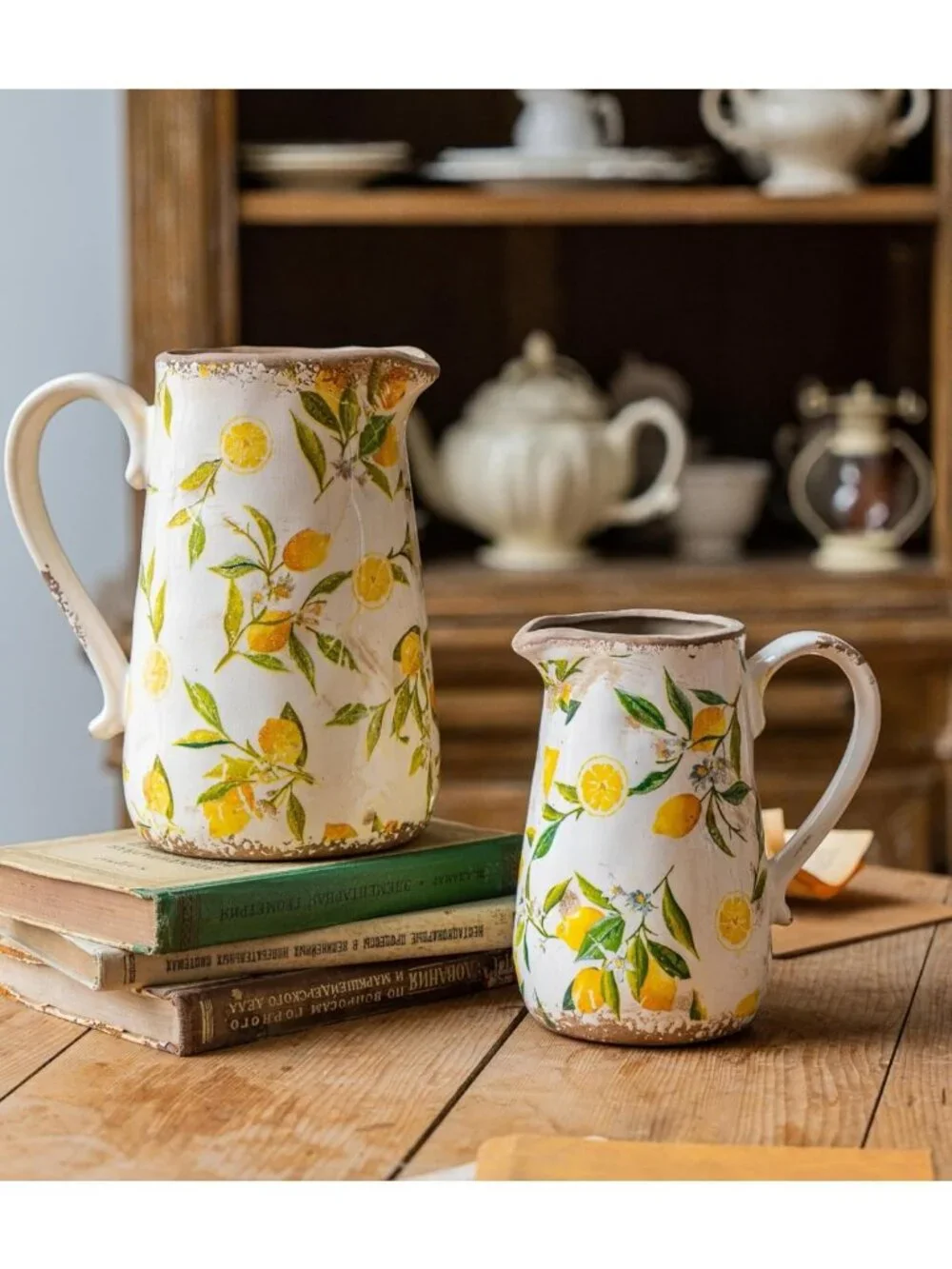 Vintage Lemon Ceramic Vase with Handle - Retro Ice Glazed Farmhouse Decor, 7